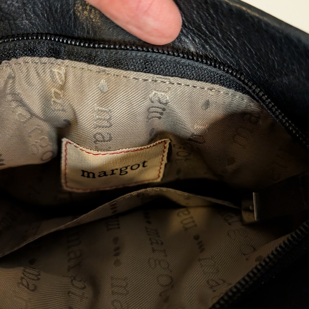 Margot New York Black Leather Crossbody Bag Small Minimalist Purse Long Strap - Picture 3 of 9